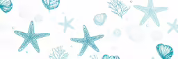 seaweed and starfishs drawn on a blue background