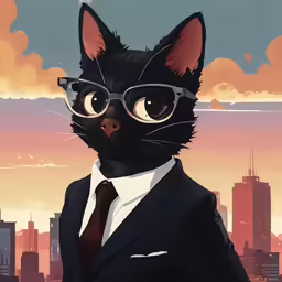 a black cat in a suit and glasses