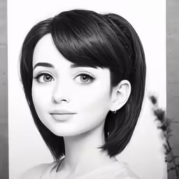 black and white photo of a young woman with her hair in a ponytail