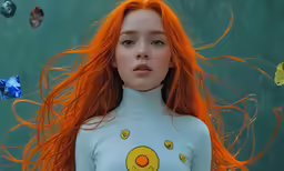 there is a redhead with long red hair