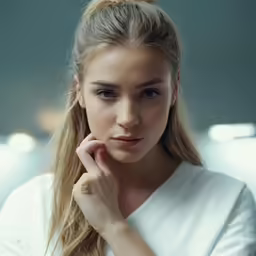 a young blond girl with long hair in the office