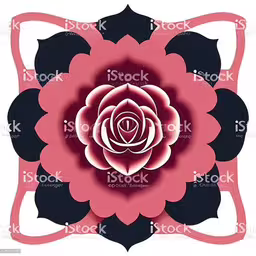 a stylized pink and black flower on a white background,a pink flower on a white background royalty