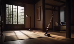 a living room has a floor lamp and light in it