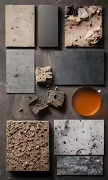 different colored marble blocks and one bowl