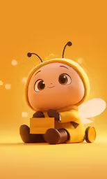 an adorable little bee holding a piece of paper