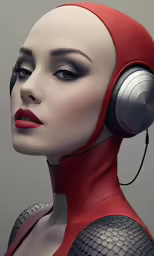 a woman wearing headphones and looking at something