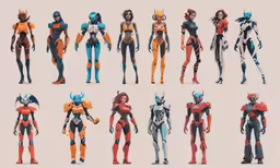 cartoon characters in various poses with their arms outstretched