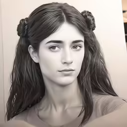 a pencil drawing of a girl with long dark hair