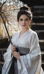 an attractive lady dressed in oriental attire with sword