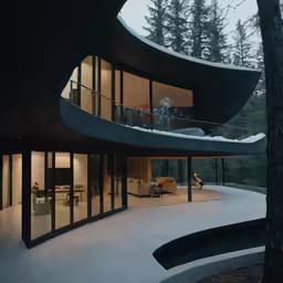 this house is large and beautiful with many glass doors
