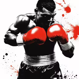 a painting of a boxer with red gloves