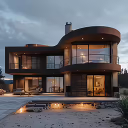 modern black and white home with a covered front