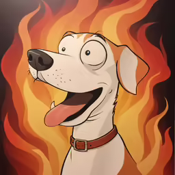 a white dog with its tongue hanging out is featured in a painting