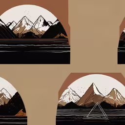 four different mountains on a beige and black background,four designs that show mountains, each with a triangle