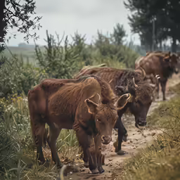 several cows walking together in the countryside