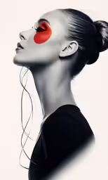 a woman with red lips, white background
