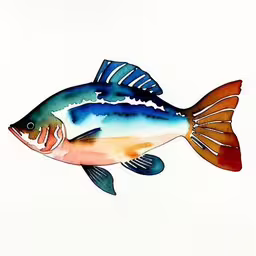 an illustration of a fish painted in watercolor,a painting of a blue fish on white background