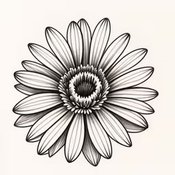 a drawing of a large daisy flower with many petals,a drawing of a flower that has long petals