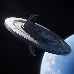 a stylized image of a stylized star trek ship flying through space