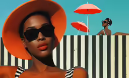 a woman in a orange hat and sunglasses