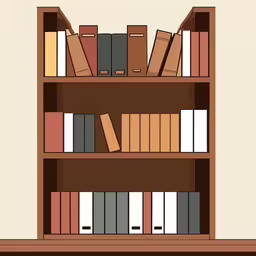 this is a wooden shelf with books on it,a book shelf full of books is in a room