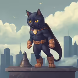 a cartoon cat standing on a rooftop with another cartoon character behind it