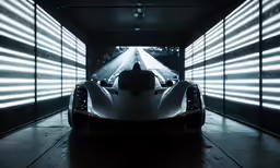 a futuristic vehicle with a driver sitting in a dark tunnel
