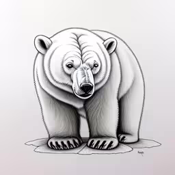the large bear is standing on the ice,a drawing of a bear sitting on the ground