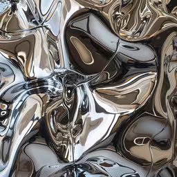 a very shiny surface has some silver foil,many different metallic shapes are grouped together