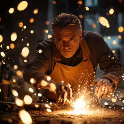 a man weldering in a workshop using welding