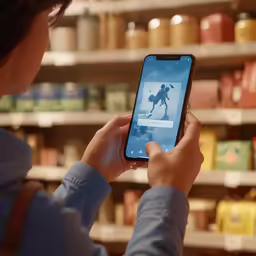 a person holding up a phone and looking at the camera
