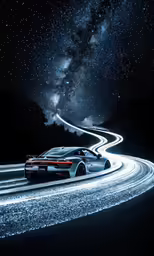 the car driving on a highway under the stars