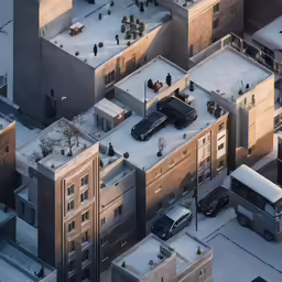 a bus in the middle of city with tall buildings