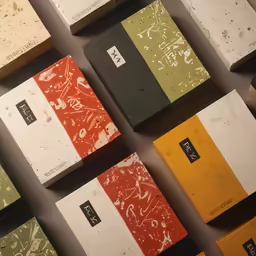 there are nine different colors of books on this surface