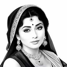 the drawing of a woman wearing a veil and necklace