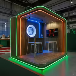 an inside view of a bar with neon light