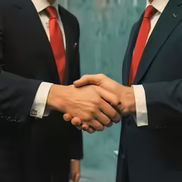 two men shaking hands together in a meeting