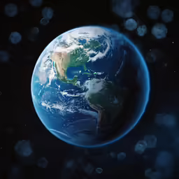 the earth with clouds floating over it in the sky