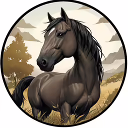a horse stands in a round frame