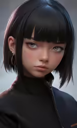 a person with short hair wearing black clothes
