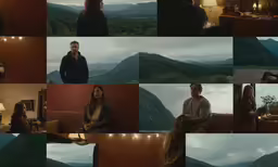 many pictures of people in a large room