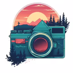 a digital camera sitting on top of a tree covered hill