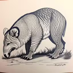 a drawing of a white tiger on paper,a pencil drawing of a tiger standing on grass