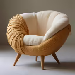 a simple chair is made of bamboo and fabric