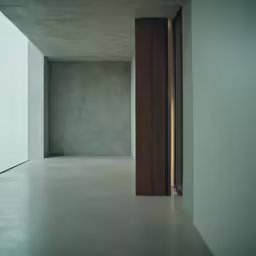 a long door sits in the center of a room