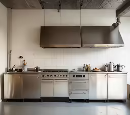the stainless steel kitchen is very clean