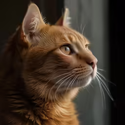 a brown cat sitting with its eyes wide open