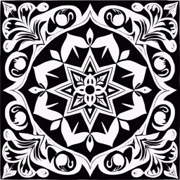a black and white geometric design with leaves
