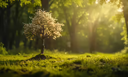 a small white tree in the middle of a forest
