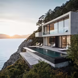 the large pool at the top of the cliff is next to an ocean view